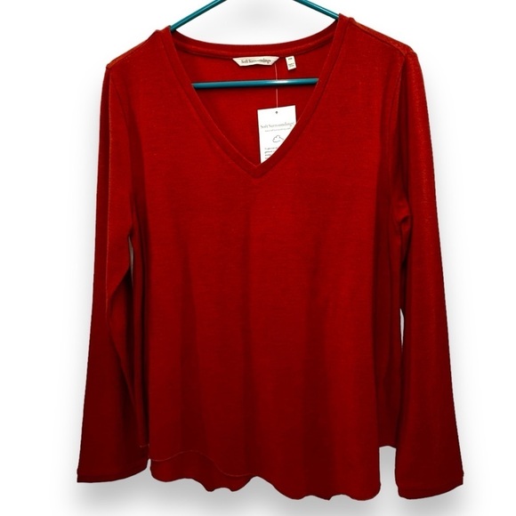 Soft Surroundings Tops - Soft Surroundings Knit V Neck Long Sleeve Red/Orange Top Women's Size Petite Med